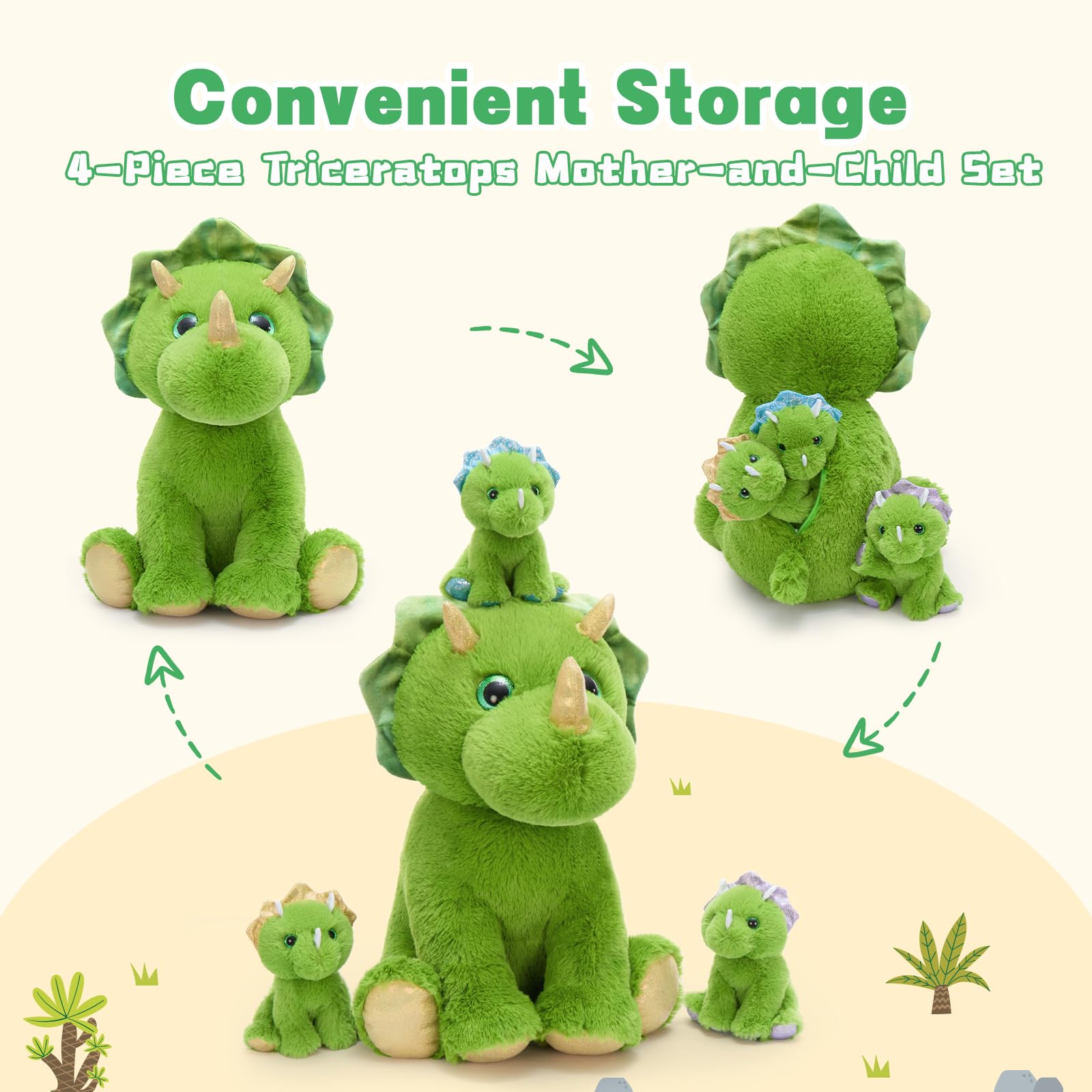 Amazon.co.jp: MaoGoLan グリーントリケラトプス ぬいぐるみ 3匹の